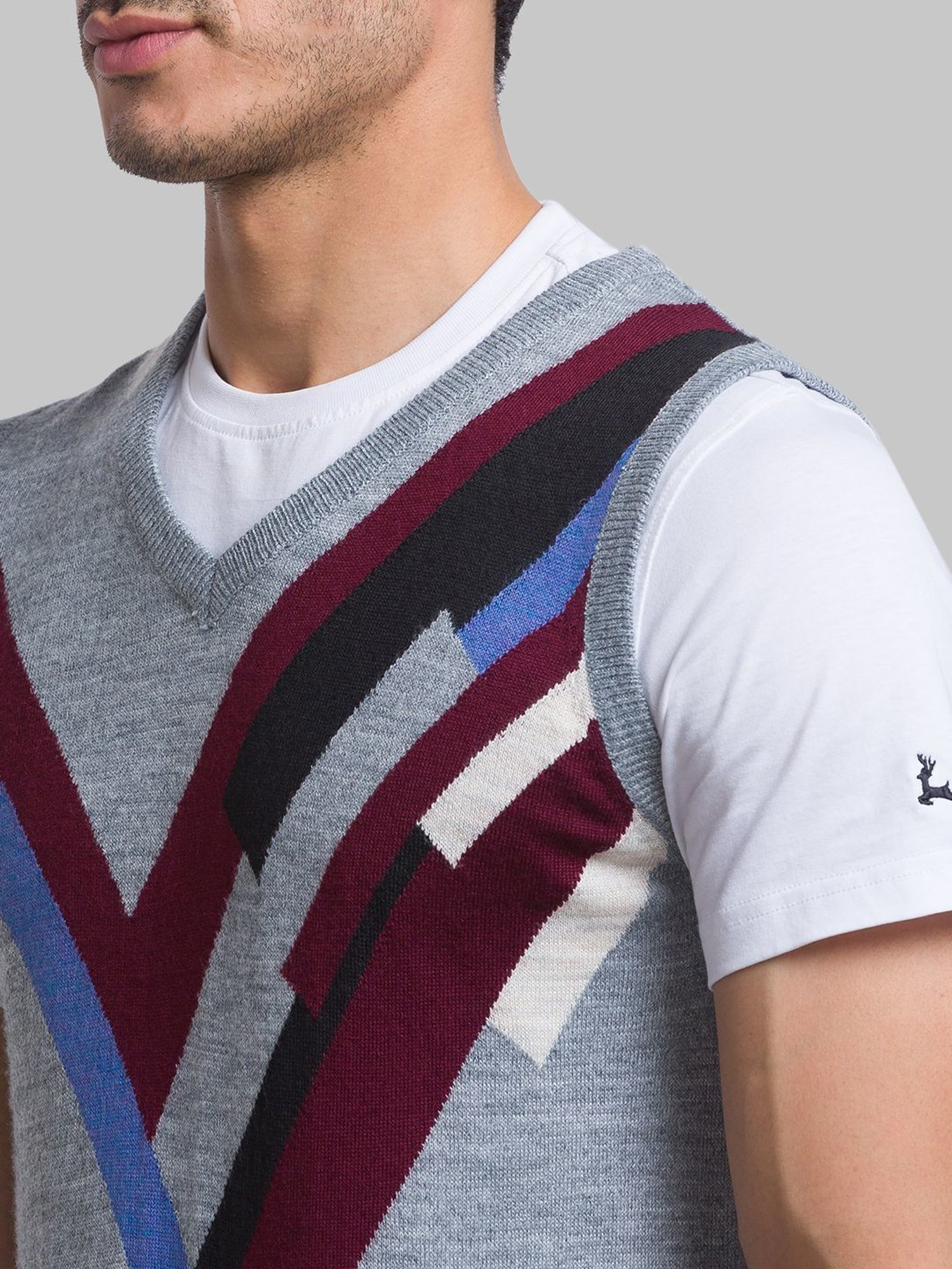 Parx Grey Regular Fit Printed Sweater