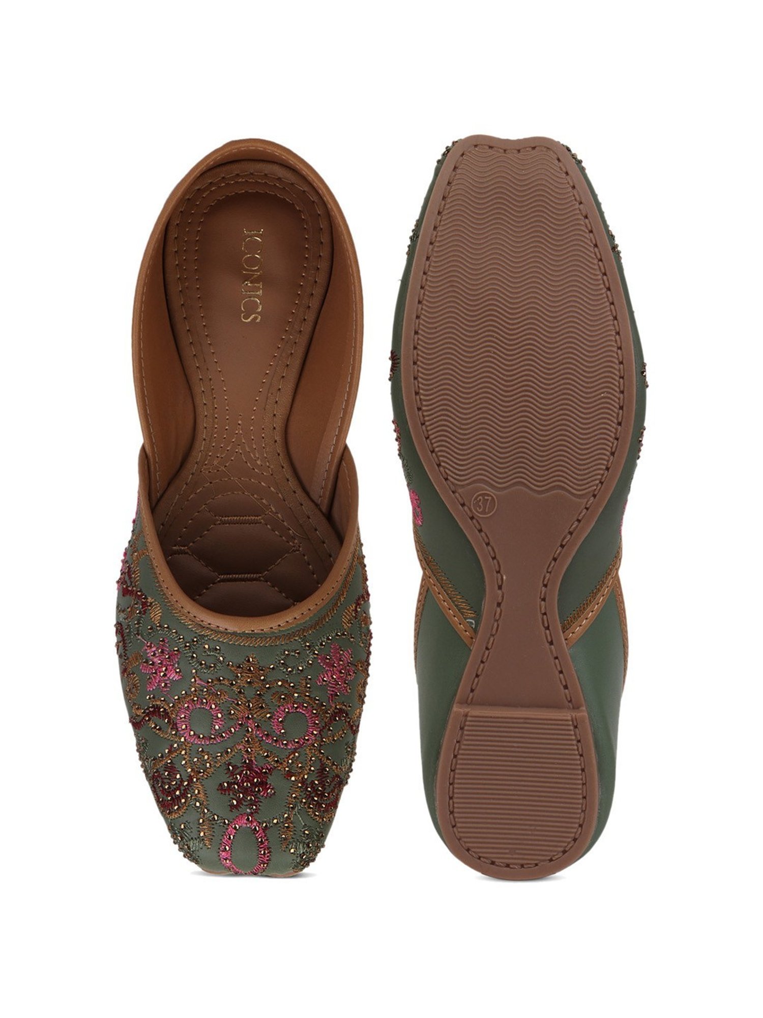 Iconics Women's Green Ethnic Juttis