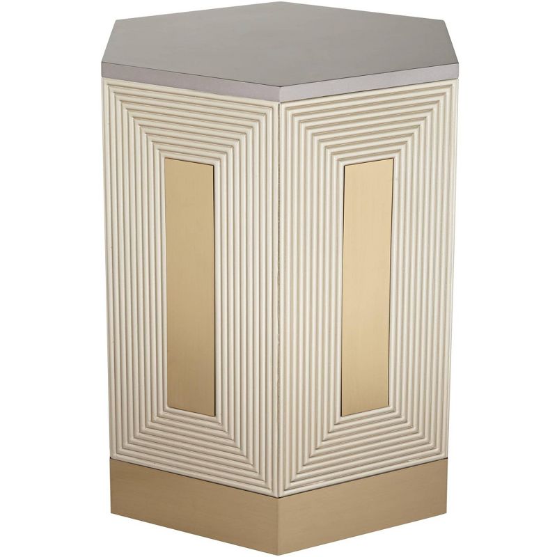 55 Downing Street Danika 24" Wide Mid-Century Champagne Silver Round Side Table