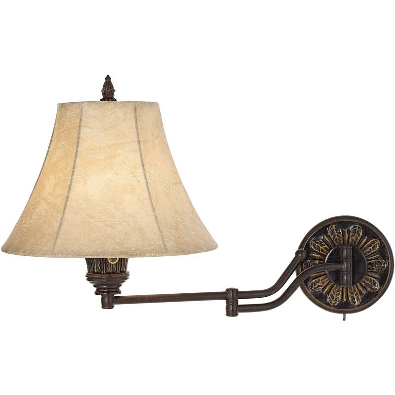 Barnes and Ivy Swing Arm Wall Lamps Set of 2 French Bronze Plug-In Light Fixture Faux Leather Shade Bedroom Living Room Reading