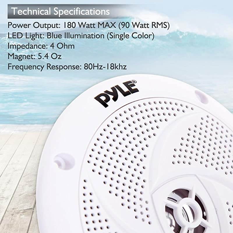 Marine Speakers - 5.25 Inch 2 Way Waterproof and Weather Resistant Outdoor Audio Stereo Sound System with LED Lights, 180 Watt Power and Low Profile Slim Style - 1 Pair - PLMRS53WL