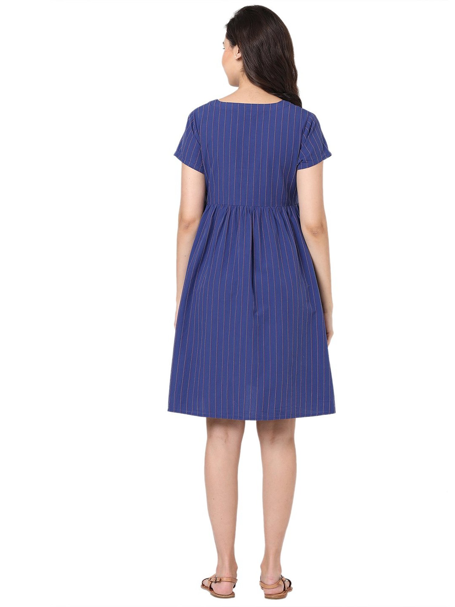 Mystere Paris Navy Striped Maternity Dress