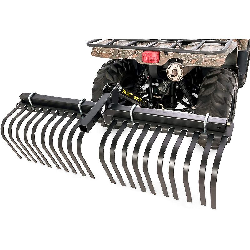 Camco Black Boar ATV/UTV Custom Outside Vehicle Heavy-Duty Adjustable Landscape Rake Accessory Attachment Tool