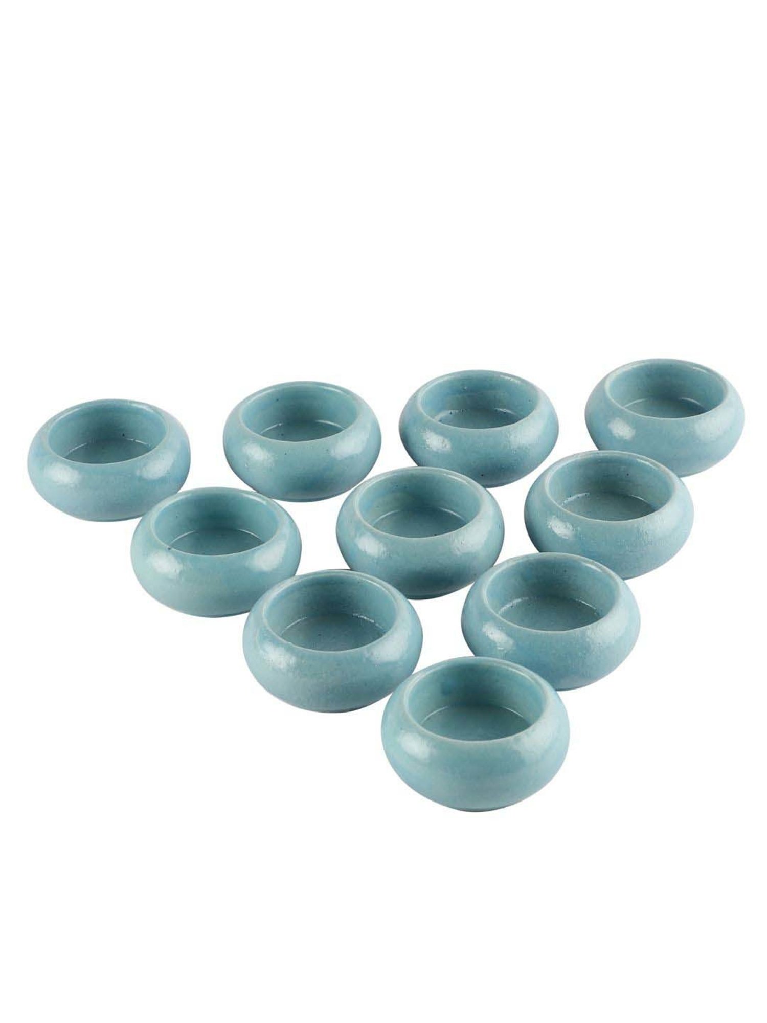 VarEesha Earthen Sparkle Blue Ceramic Tea Light Holder - Set of 10