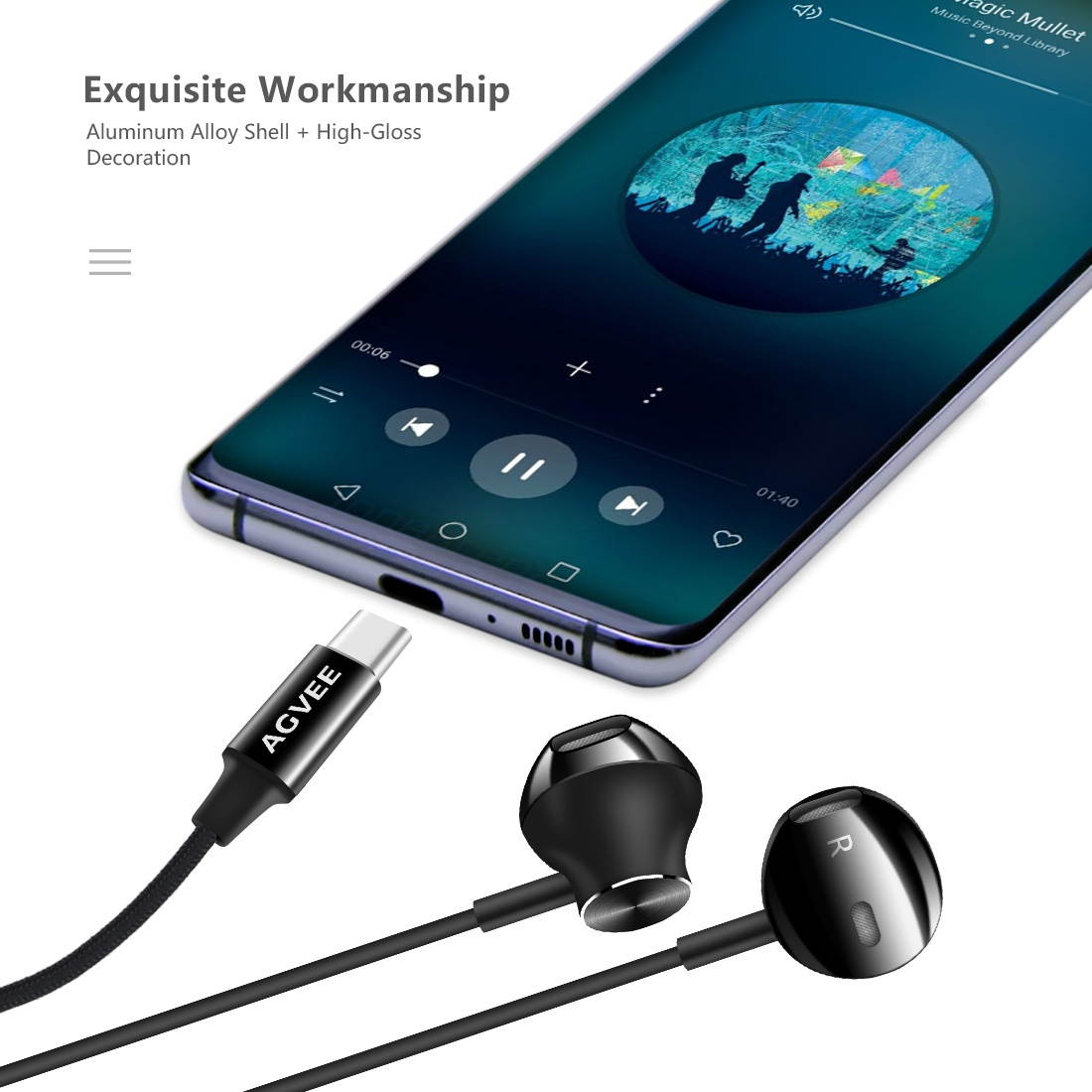 AGVEE Digital USB-C Earbuds, Type-C Headphones Active Noise Cancelling Earphones with Mic in-Ear Wired 32Bit 384Khz for Samsung S21 S20, Note 20 10, iPad Pro 2020 2018, Pixel 5 4 3 2, Red