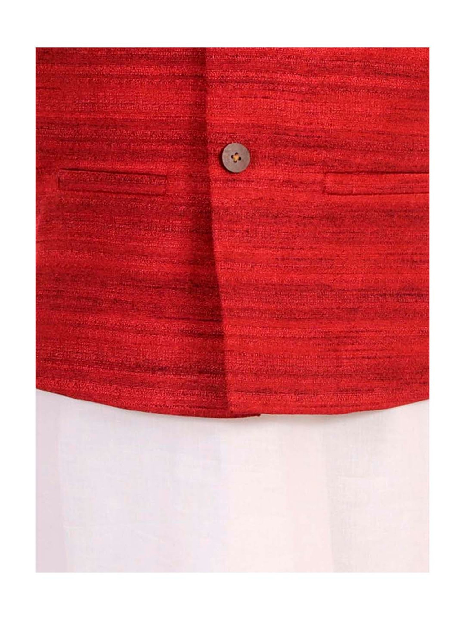 VASTRAMAY Kids Maroon & White Cotton Textured Kurta Set