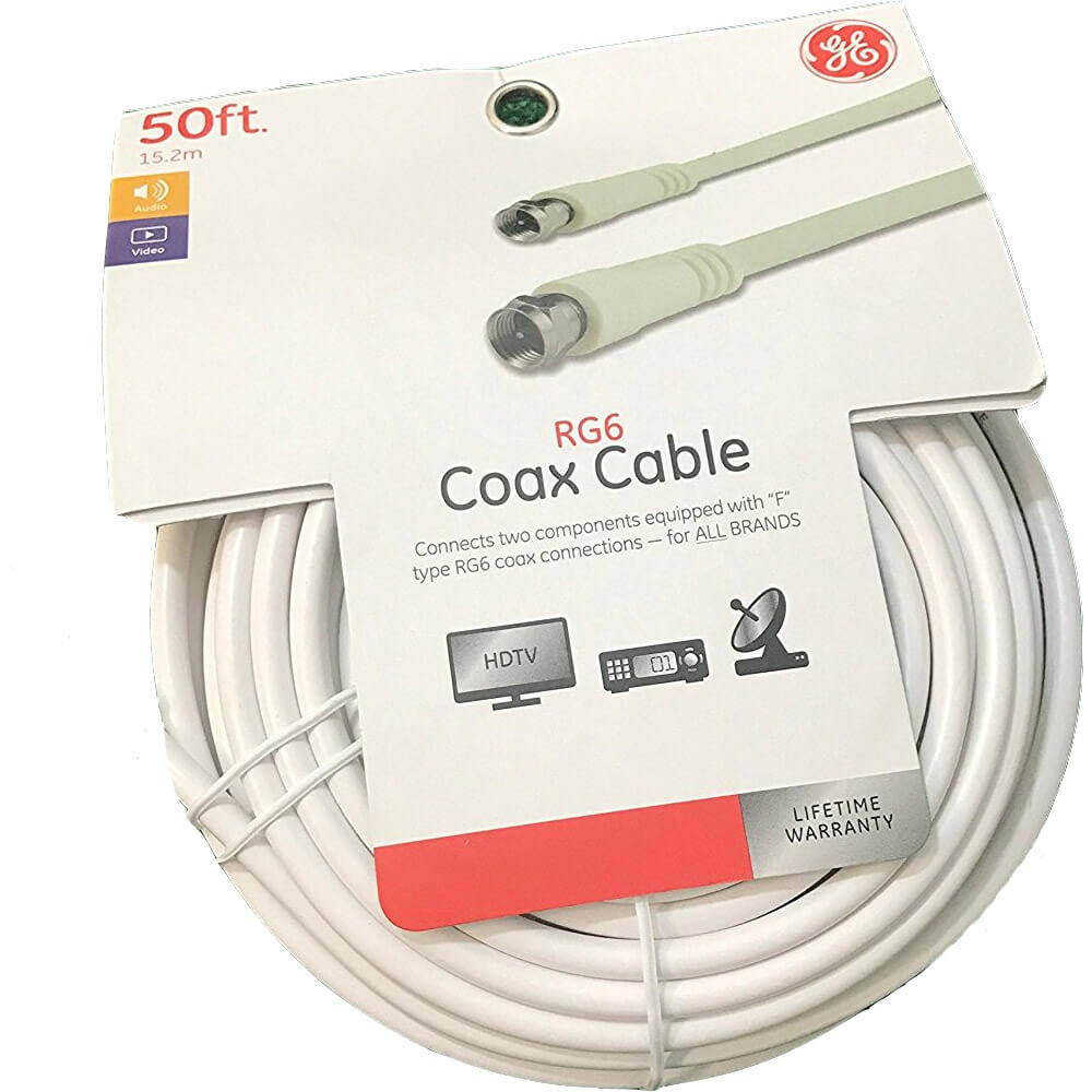GE 33605 RG6 Coaxial Cable, 50ft (White)