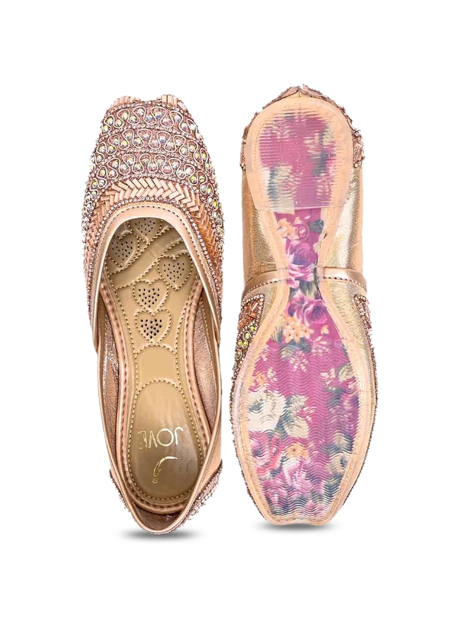 Jove Women's Rose Gold Ethnic Juttis