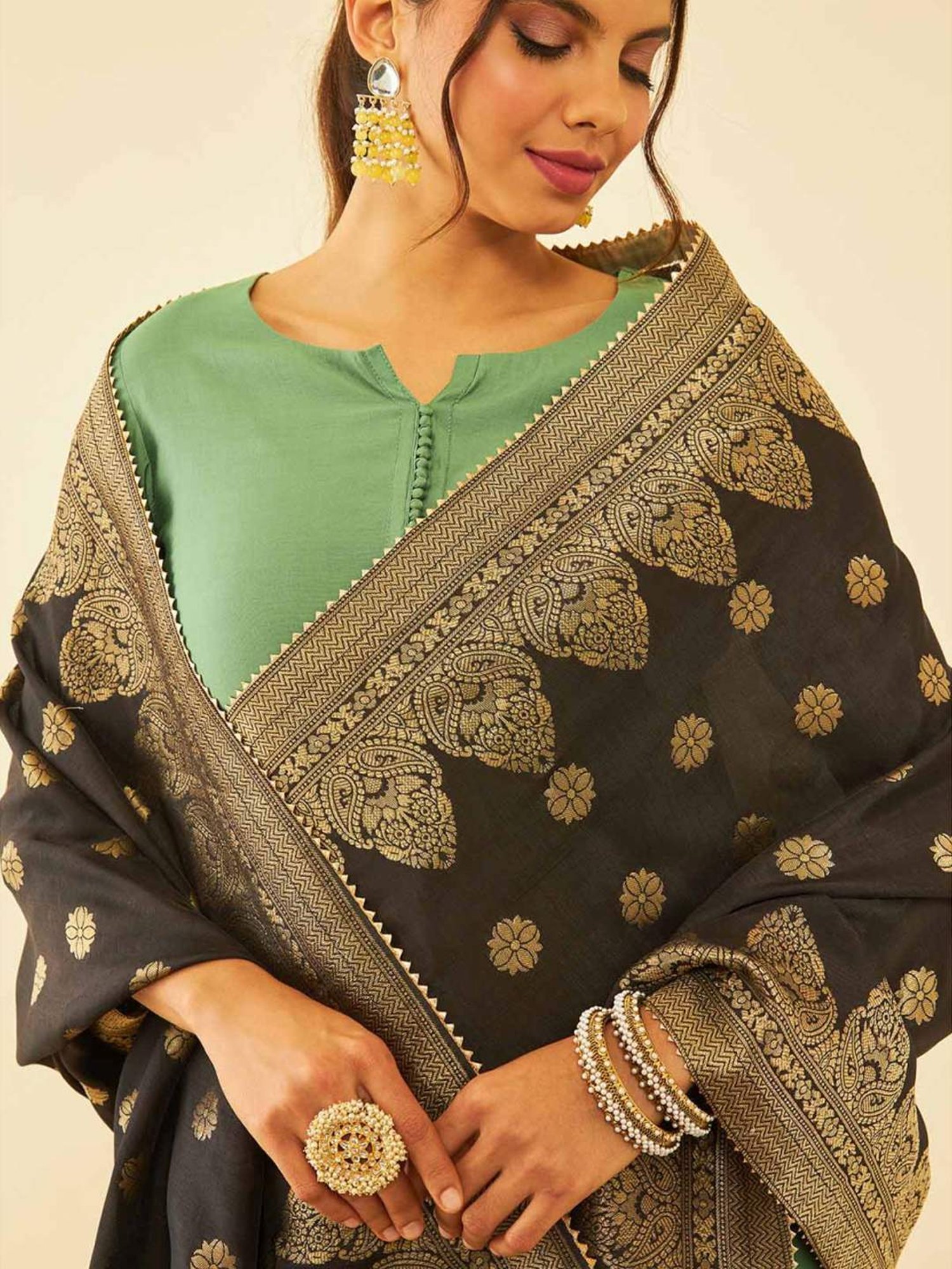 Soch Black Woven Pattern Dupatta