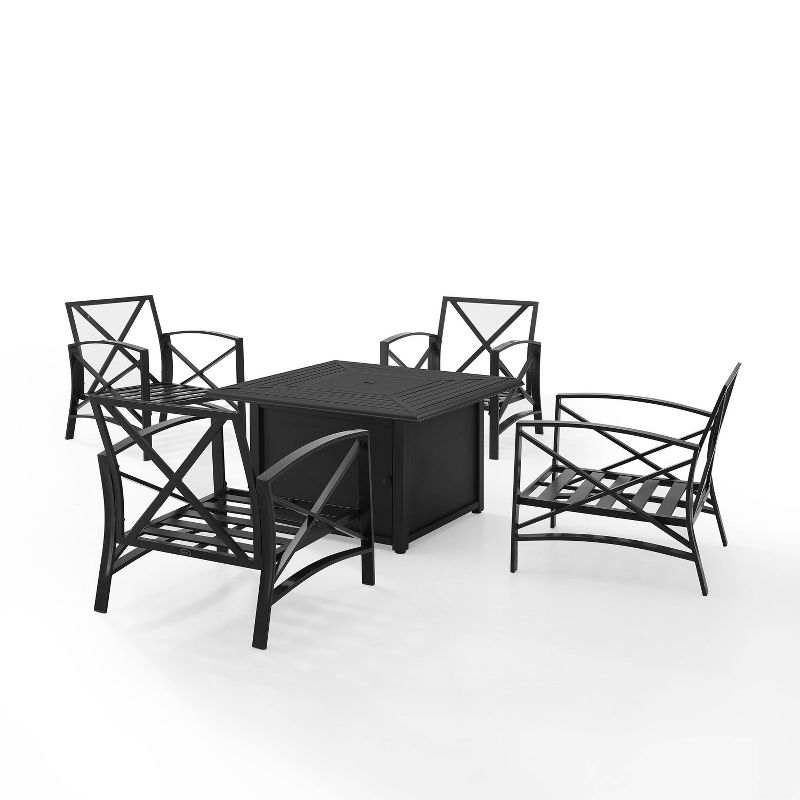 Kaplan 5pc Outdoor Conversation Set with Dante Fire Table & 4 Arm Chairs - Mist - Crosley