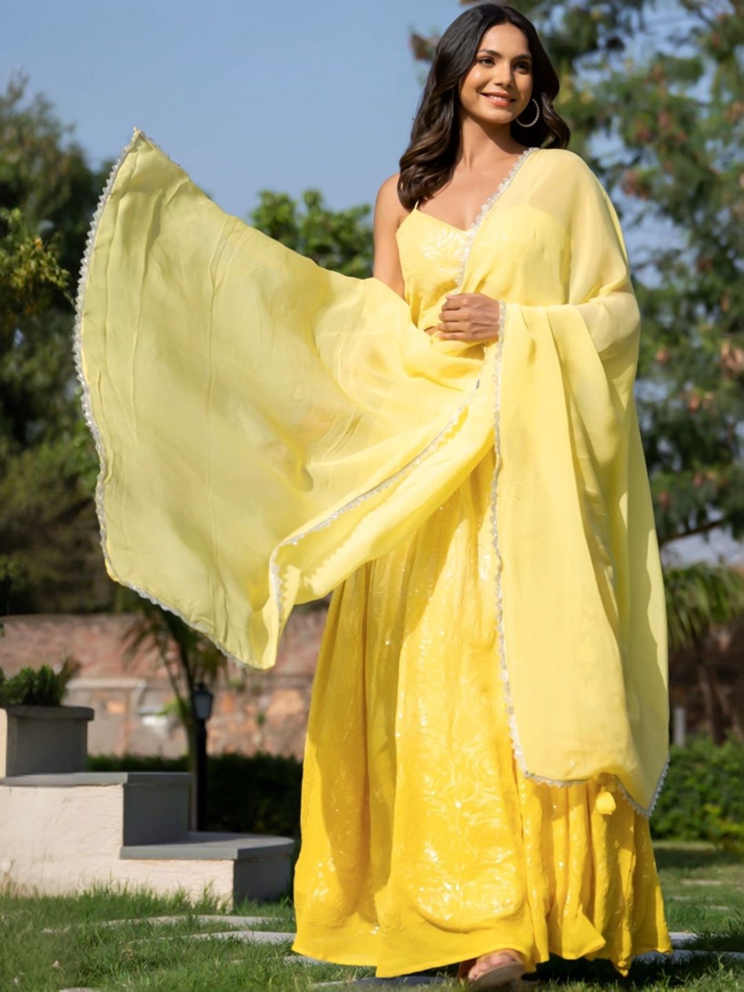 HOUSE OF JAMOTI Yellow Embellished Lehenga Choli Set With Dupatta