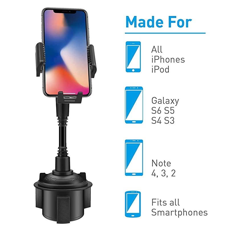 2020 New Cup Holder Phone Mount Universal Adjustable Gooseneck Cup Holder Cradle Car Mount for Cell Phone iPhone XsXSMaxX87 PlusGalaxyHuaweiBlack