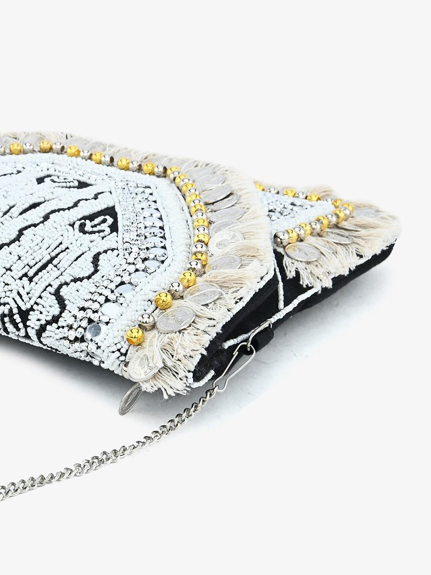 Gaurapakhi White Embellished Cross Body Bag