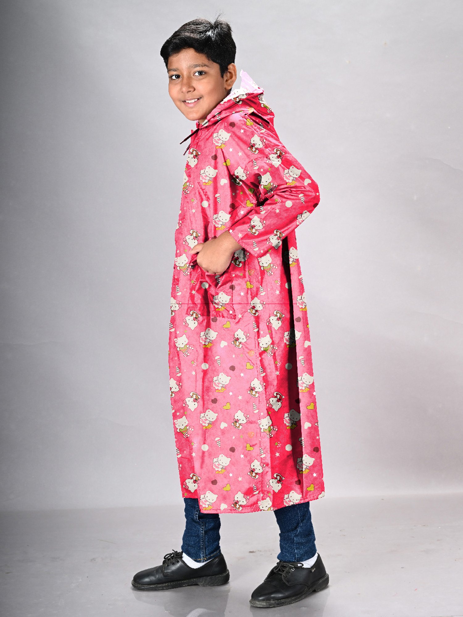Little Surprise Box Kids Pink Printed Full Sleeves Raincoat