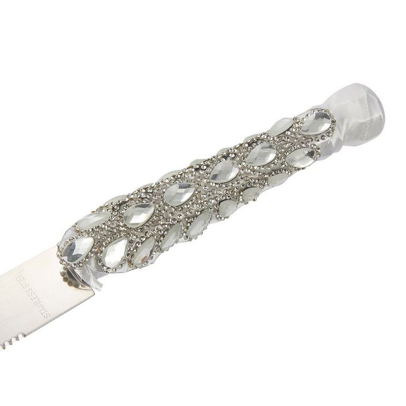 Juvale Silver Wedding Cake Server Set Stainless Steel Knife Server Ribbon Lace Wrapped Handle with Crystal Decor Great for Engagement Anniversary