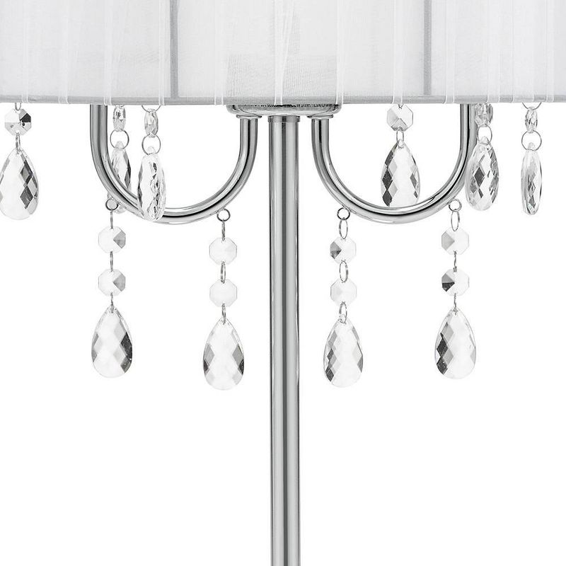 23" Chandelier Table Lamp with Dazzling Clear Beads/Organza Pleated Shade Silver - Cresswell Lighting