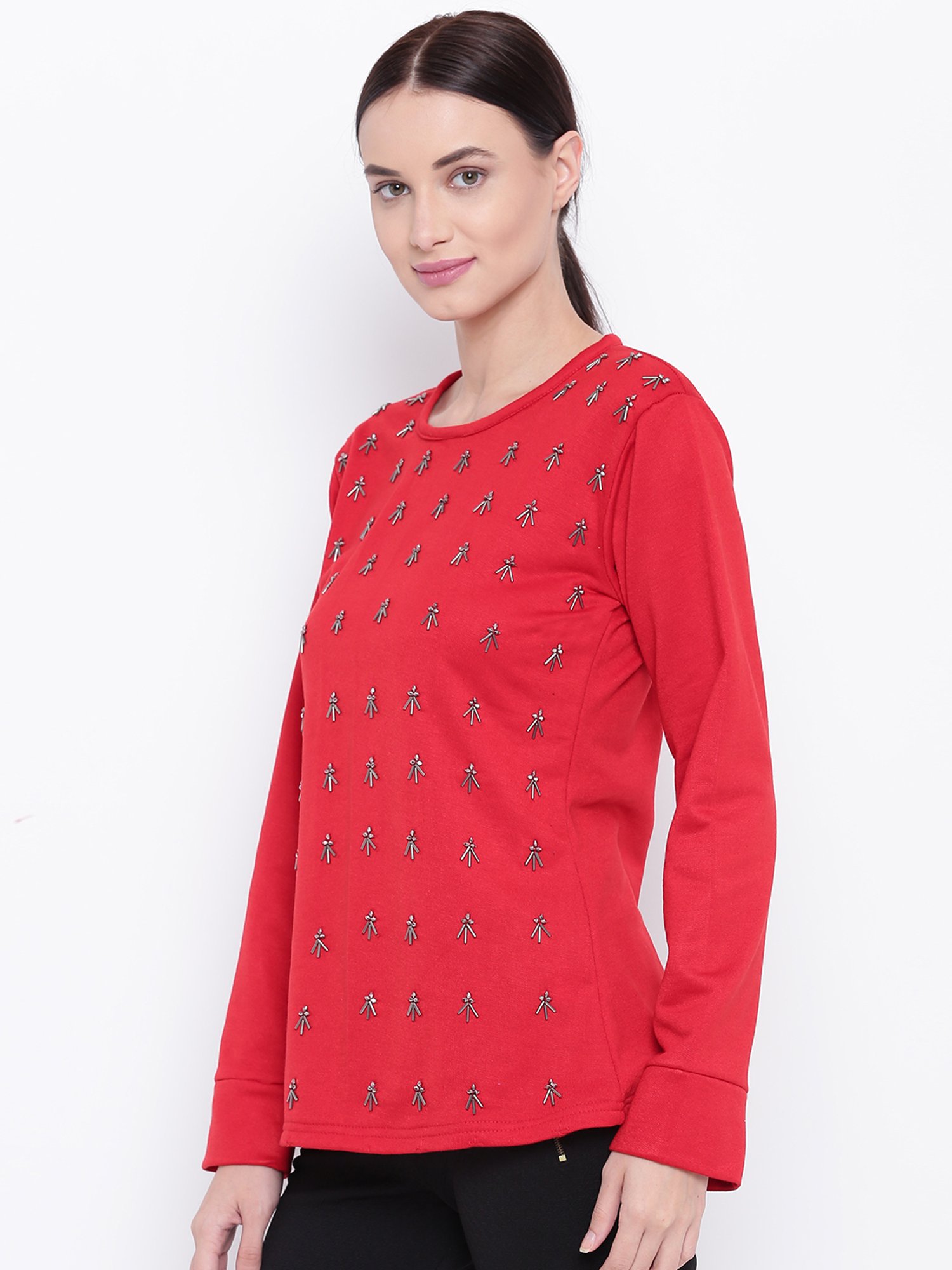 Belle Fille Red Embellished Sweatshirt