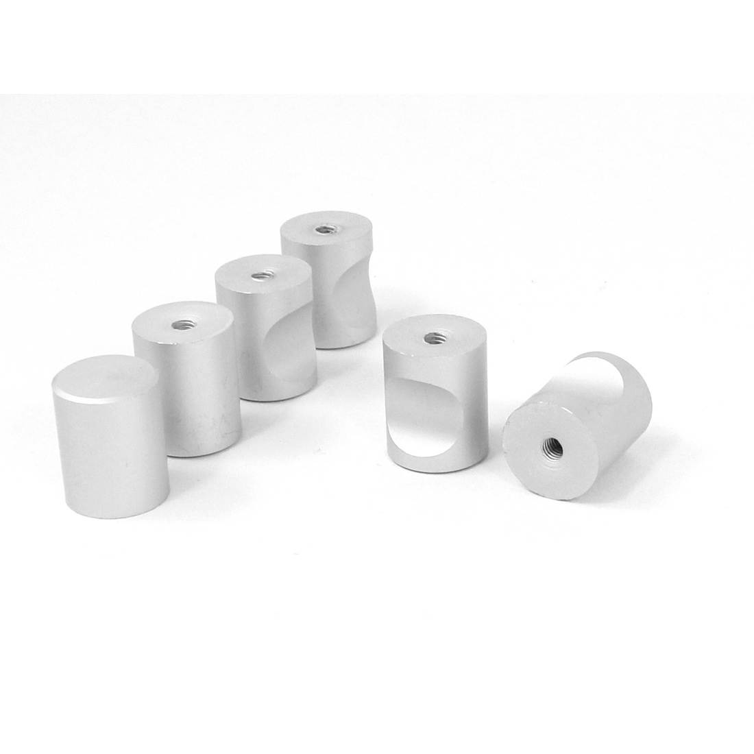 Door Cabinet Drawer Dresser Cylinder Shaped Pull Handle Knob Silver Tone 6pcs
