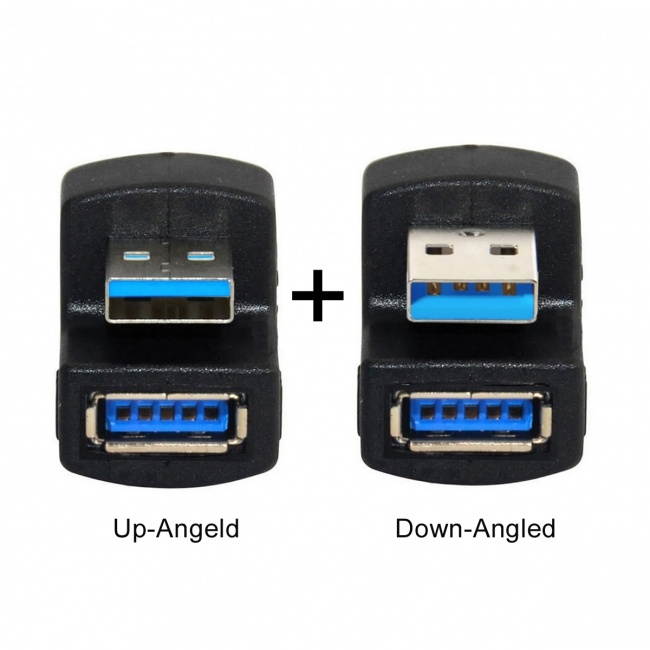CY 1 Set Up & Down Angled USB 3.0 Adapter A Male to Female Extension 180 Degree 5Gbps