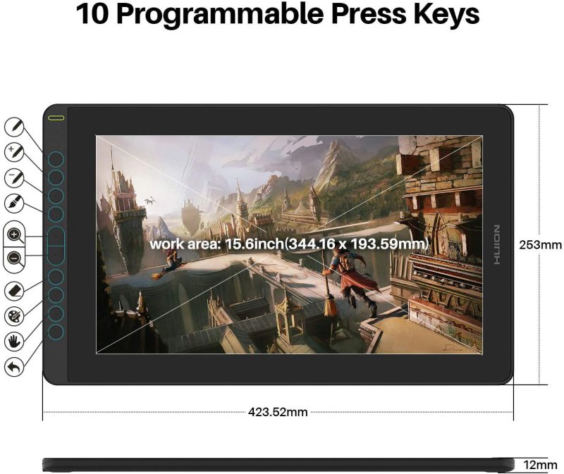 2021 HUION KAMVAS 16 Graphics Drawing Tablet with Full-Laminated Screen Anti-Glare 10 Express Keys Android Support Battery-Free Stylus 8192 Pen Pressure Tilt 15.6 Inch (Black)