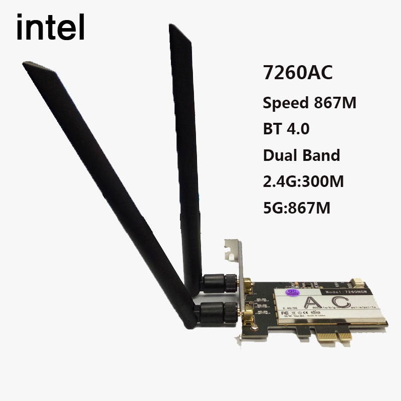 Dual Band Intel Wireless-AC 7260 867Mbps WiFi+Bluetooth 4.0 PCI-E X1 Wlan Card