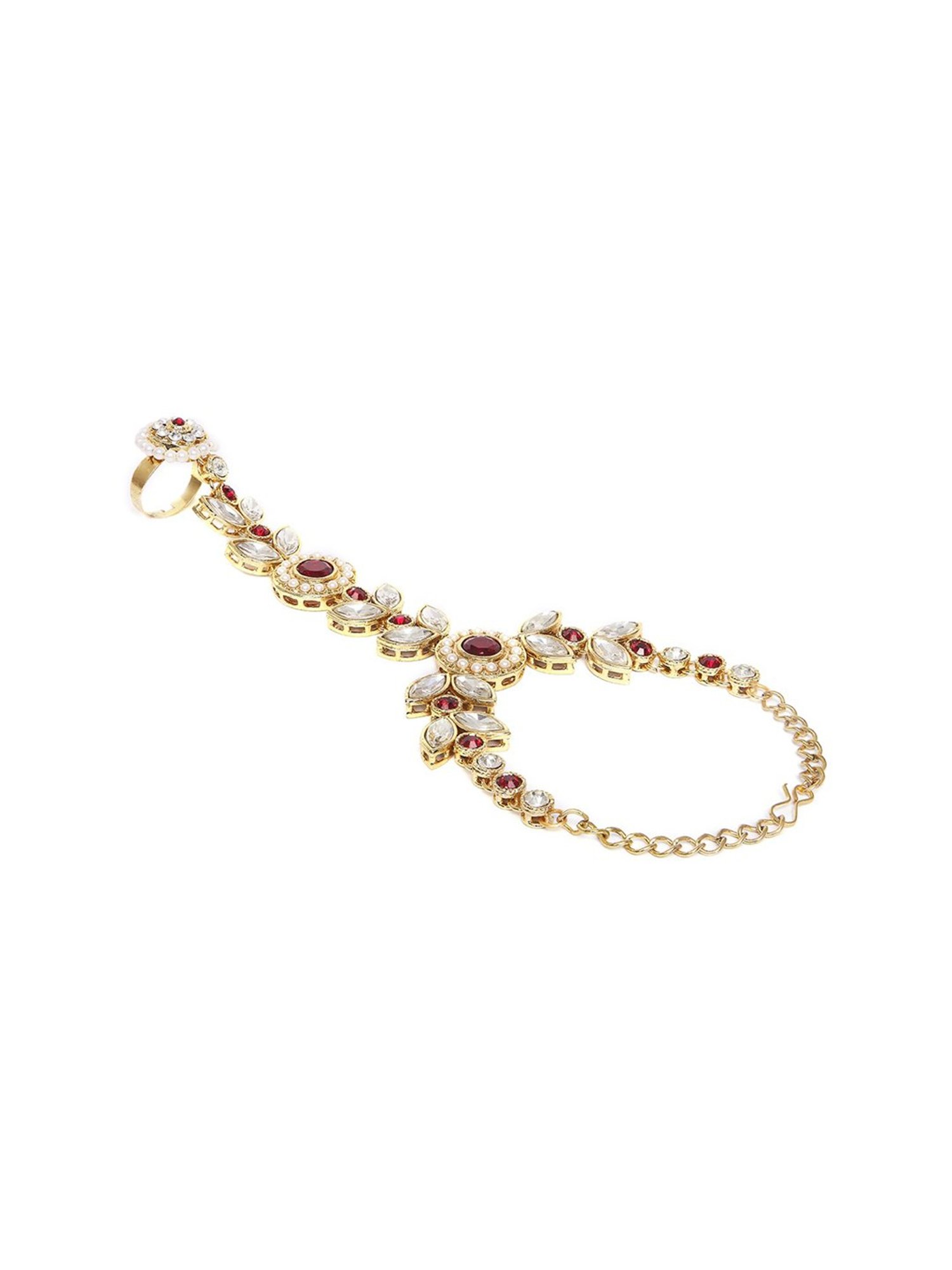 Oomph Red Stones & Kundan Ethnic Statement Hand Harness