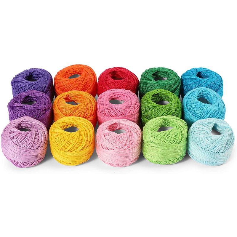 Bright Creations 15 Pack Cotton Embroidery Crochet Thread Balls for Cross Stitch, Needlepoint