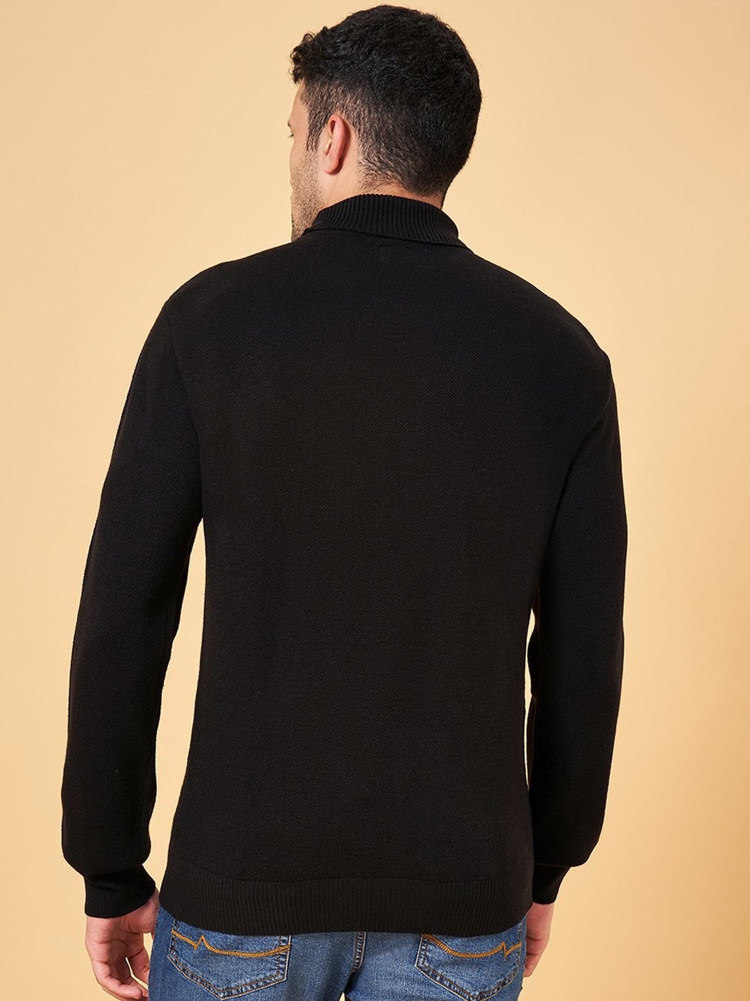 Byford by Pantaloons Black Slim Fit Self Pattern Sweater