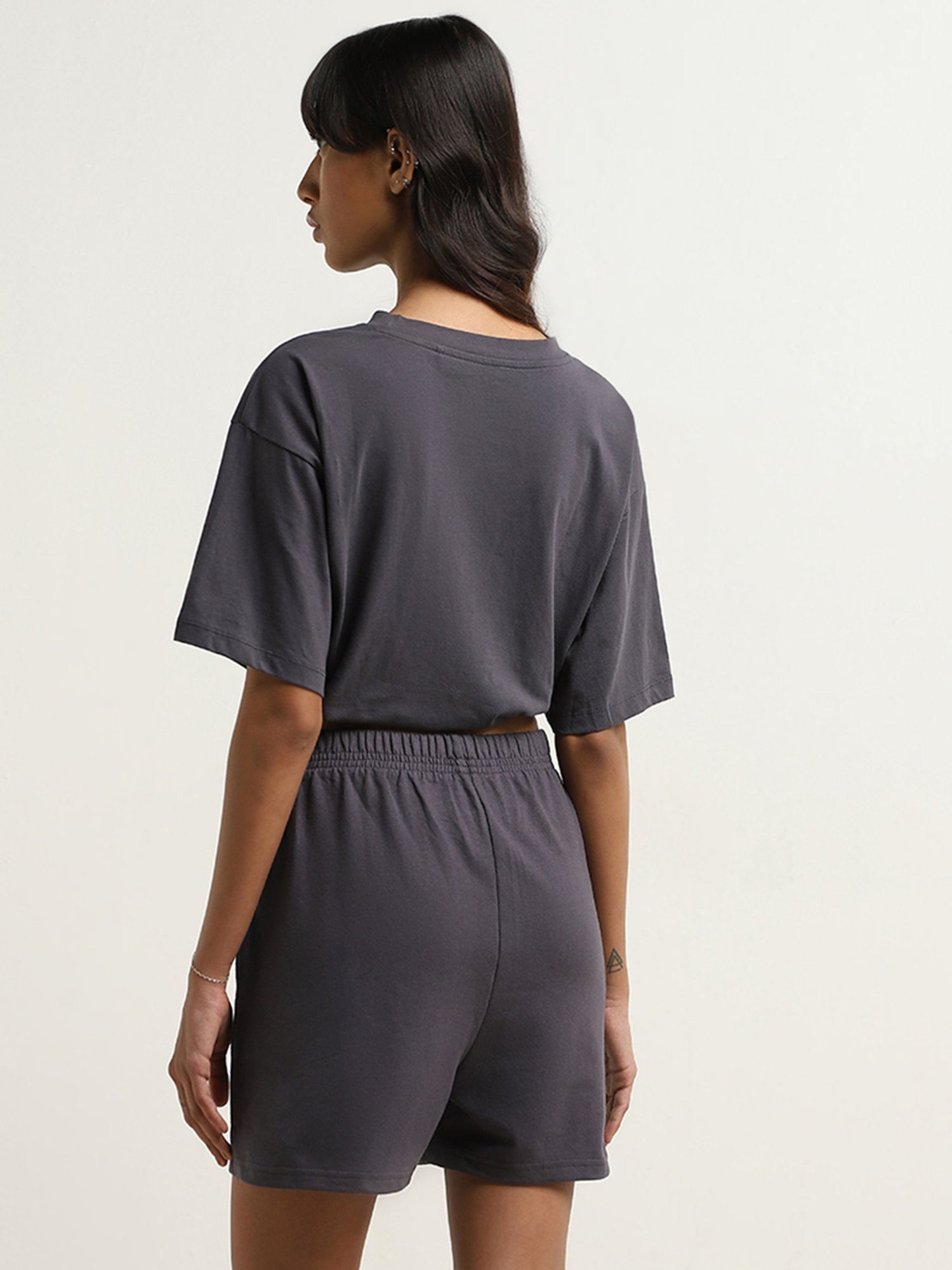 Superstar by Westside Grey Text Patterned Cotton T-Shirt