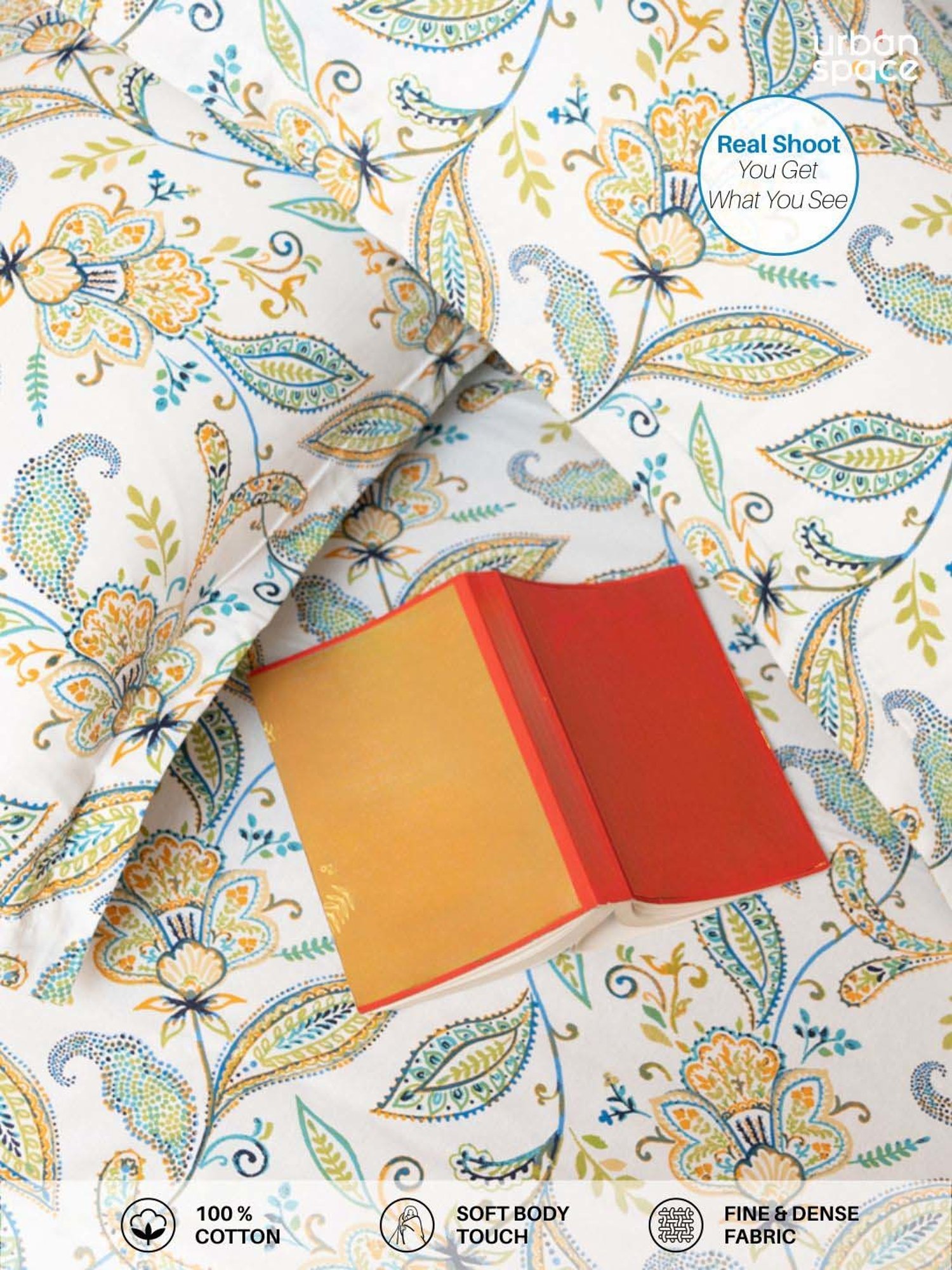 Urban Space Multicolor Cotton 200 TC Iris King Bedsheet with 2 Pillow Covers