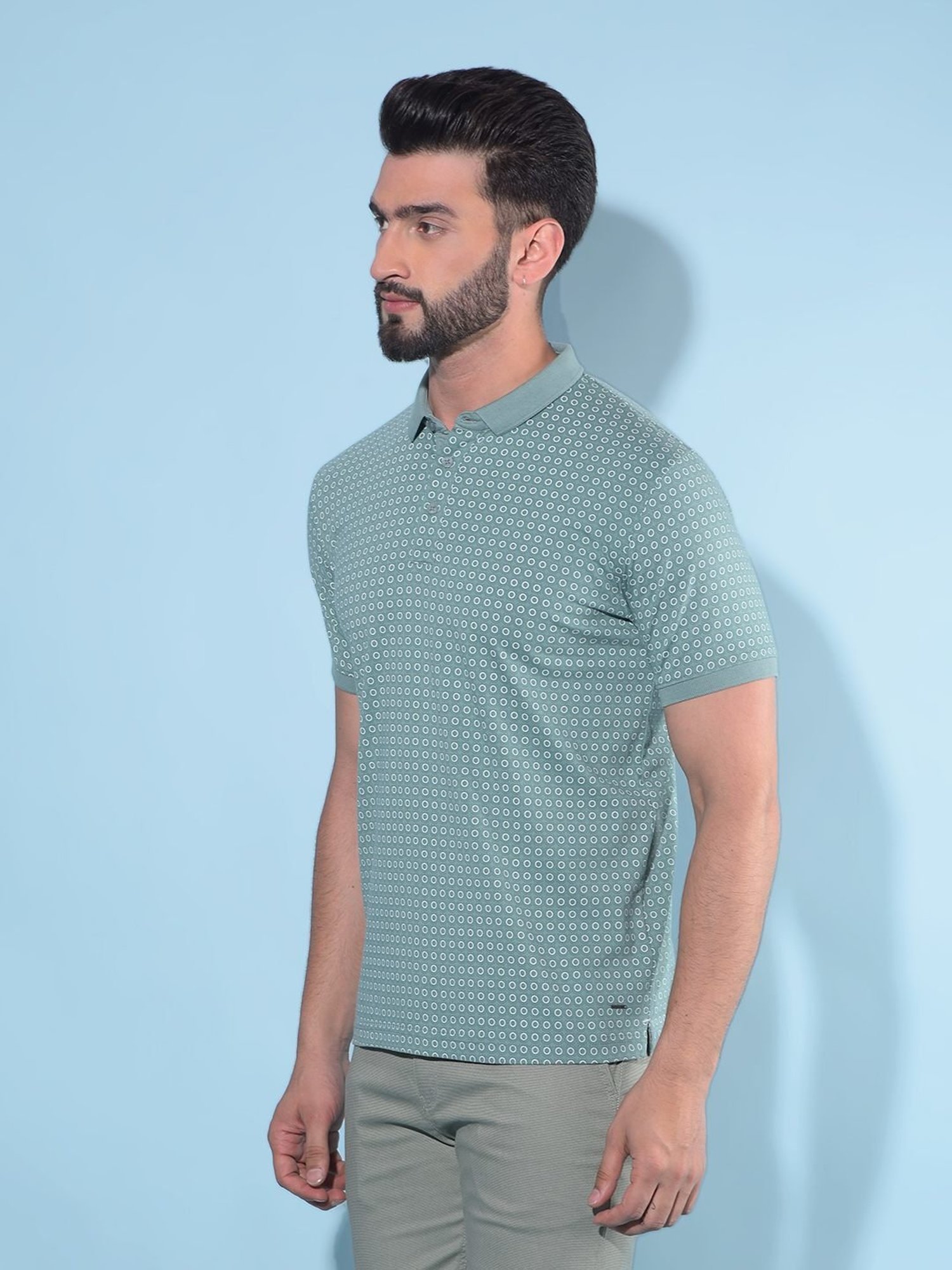 Crimsoune Club Green Cotton Slim Fit Printed Polo T-Shirt