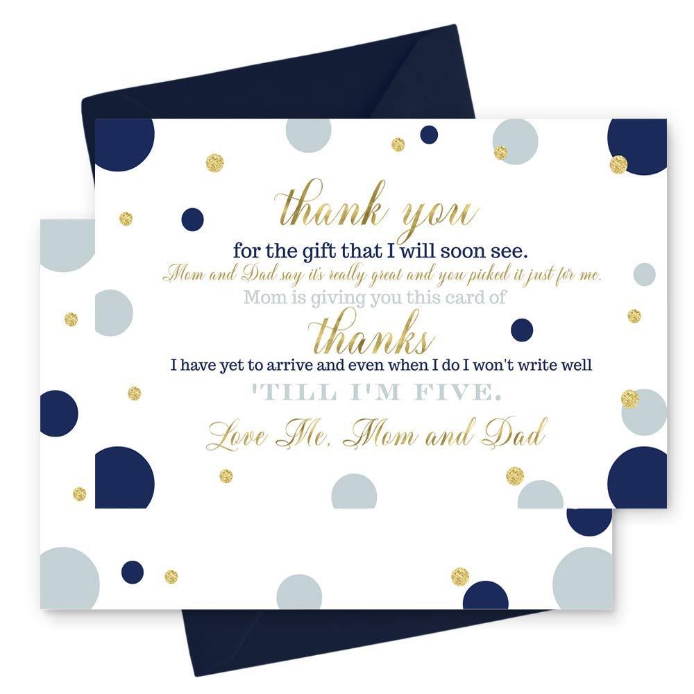 15 Navy and Gold Thank You Cards with Navy Envelopes - Stationery for Boys Baby Shower - Stylish Abstract Dot Party Theme