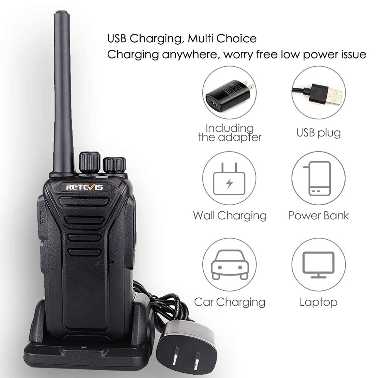 Retevis RT27 Walkie Talkies for Adults Rechargeable Long Range 2 Way Radio Anti Fall 22 CH VOX Two Way Radio(Black,5 Pack)