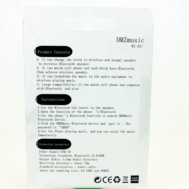 Music Bluetooth USB Drive DMZmusic MZ-301 USB Bluetooth Music Receiver Driver Audio Adapter for Speaker Phone PC