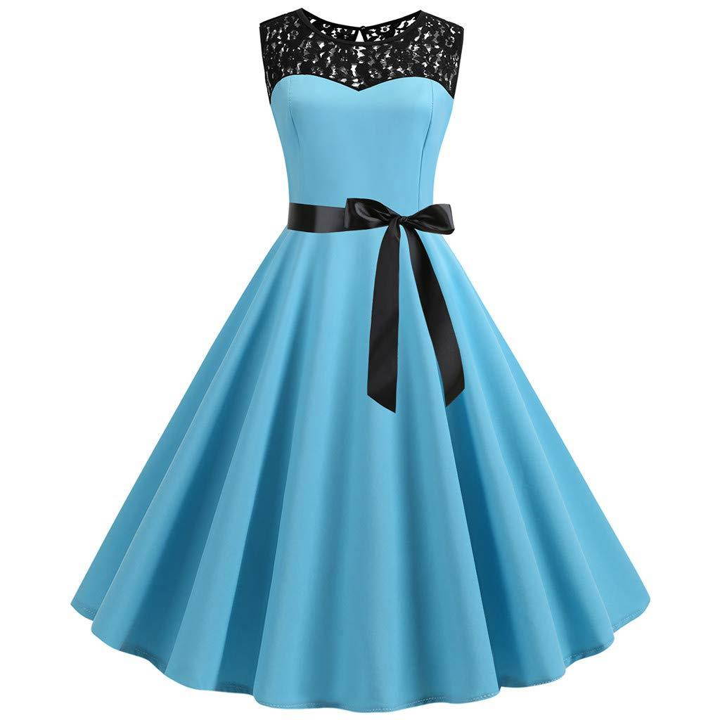 Prom Dresses for Women,Women Vintage 1950s Retro Sleeveless Lace Splice Solid Party Prom Swing Dress