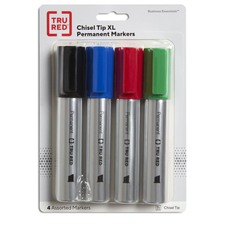 TRU RED XL Tank Permanent Markers, Chisel Tip, Assorted TR56935