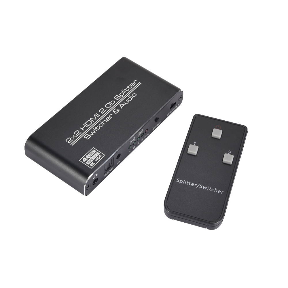 2 In 2 Out 4k@60Hz HDMI-compatible 2.0 Switch Splitter 2*2 Matrix 3D HDCP2.2 HDR HDMI-compatible Switcher with IR Remote Control 3.5mm Headphone & SPDIF Audio Output