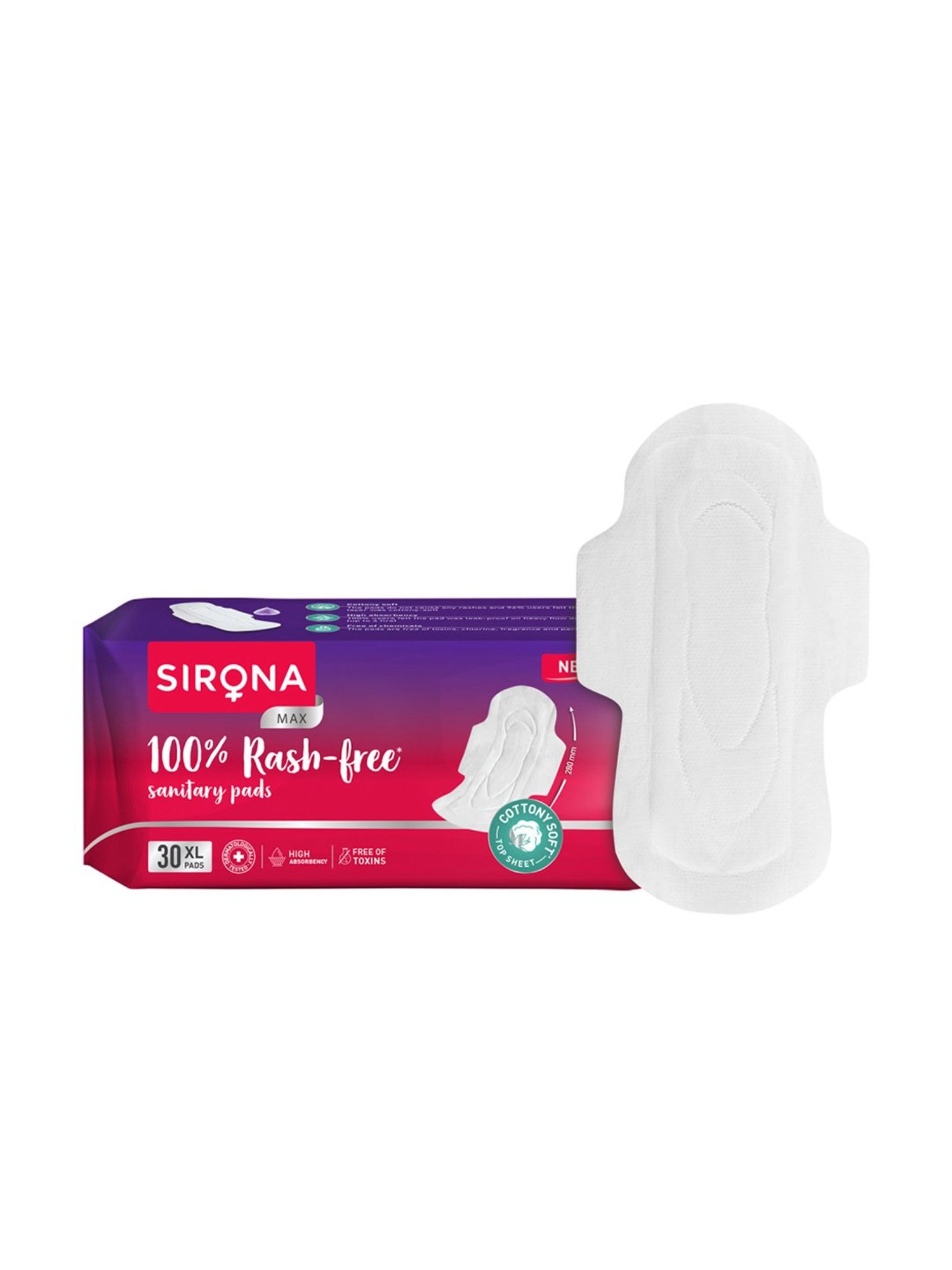 Sirona Cottony Soft Rash Free Sanitary Pads for Women Extra Large - 30 Pads