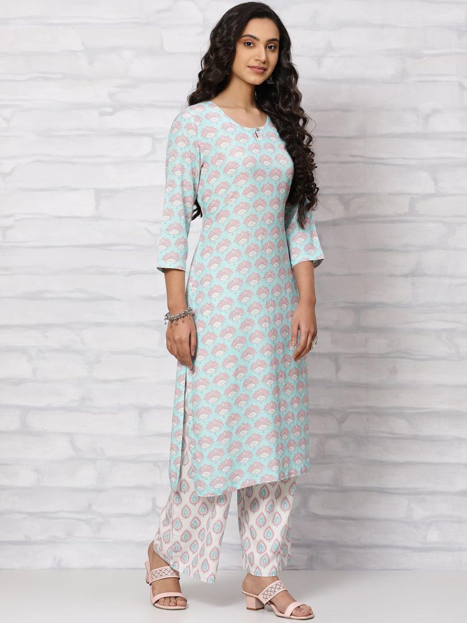 Rangriti Blue Printed Kurta Palazzo Set