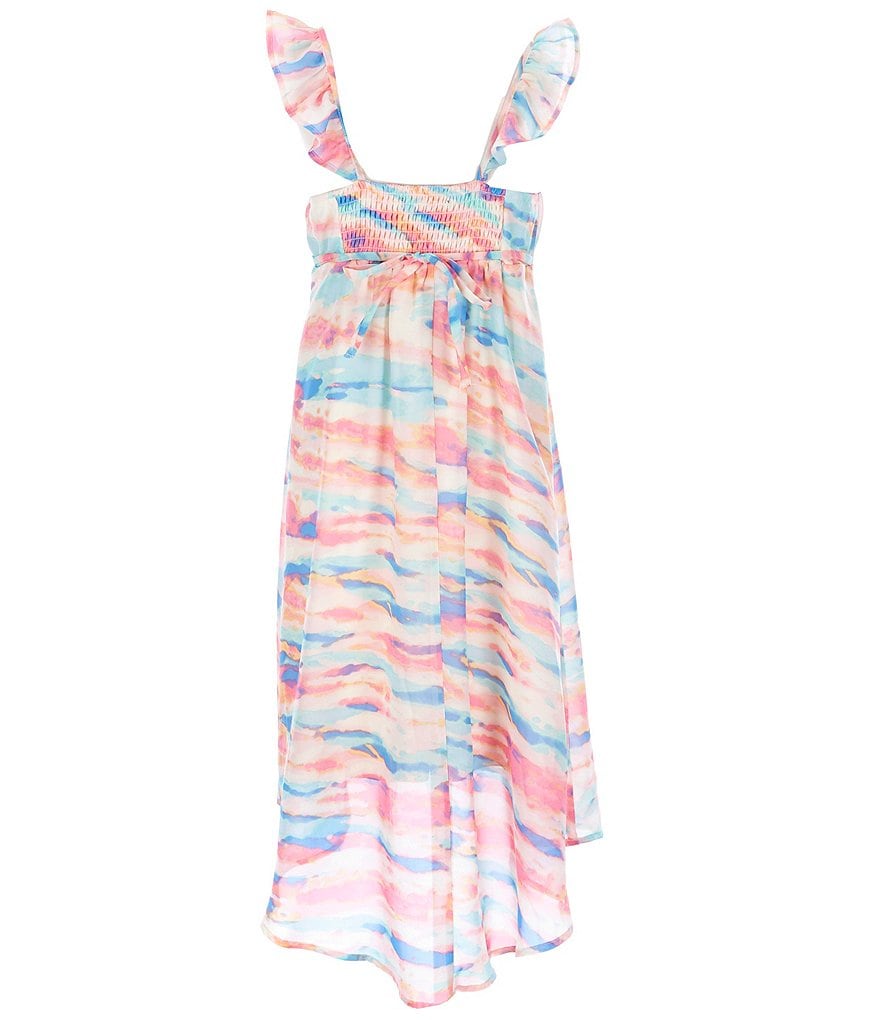 Xtraordinary Big Girls 7-16 Flutter-Sleeve Tie-Dye Chiffon Hi-Low Dress