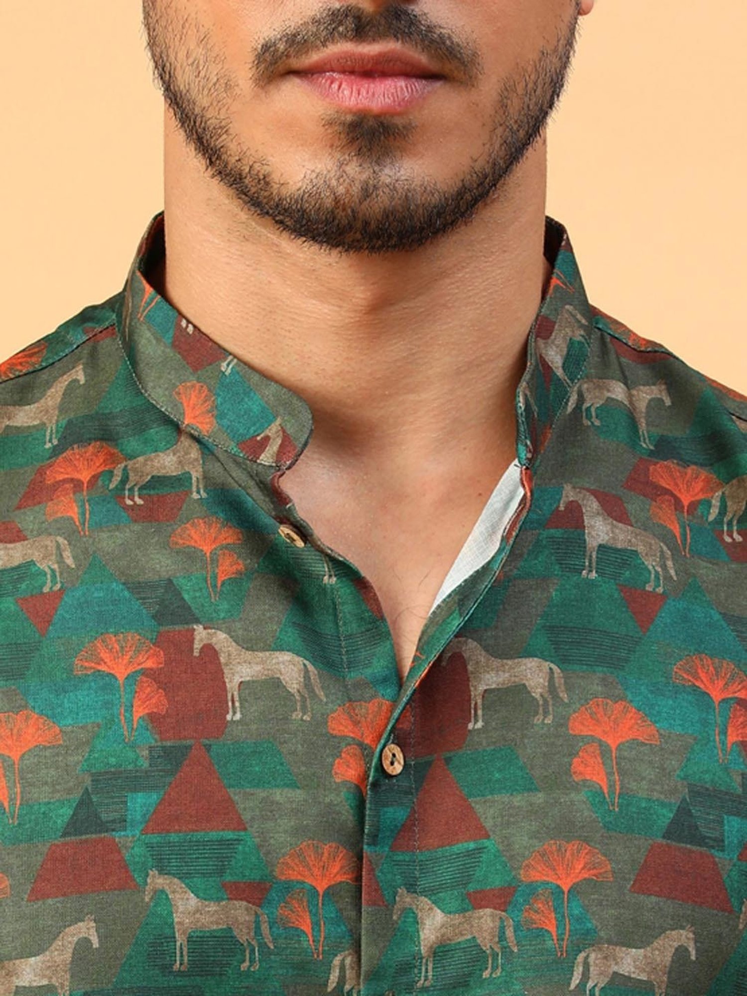 Manthan Fawn & White Regular Fit Kurta