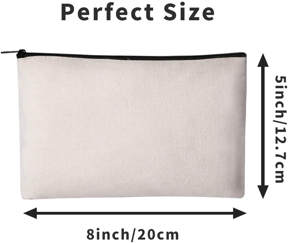 12 Pack Canvas Pencil Pouch DIY Craft Blank Makeup Bags with Zipper Bulk Multipurpose Cosmetic Travel Toiletry Bag 8 x 5 inches