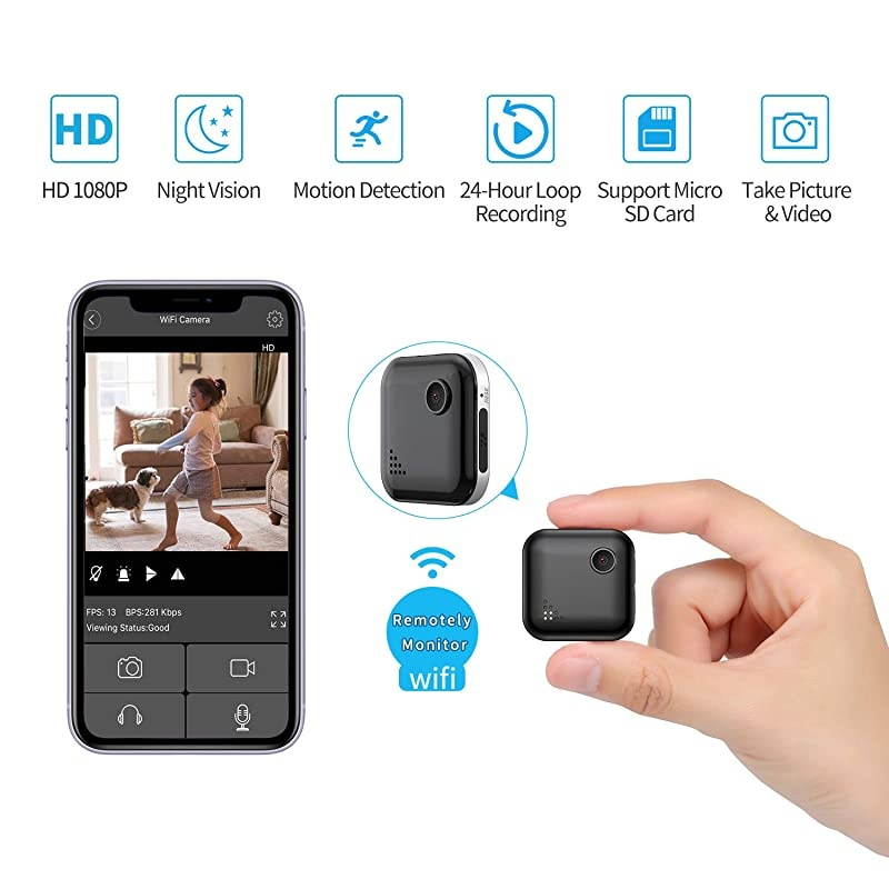 Spy Camera WiFi 1080P Wireless Hidden Camera Spy Cam Nanny Cam Audio Record Live Streaming Small Surveillance Camera Night Vision Motion Detection for HomeSecurityCar with Phone APP