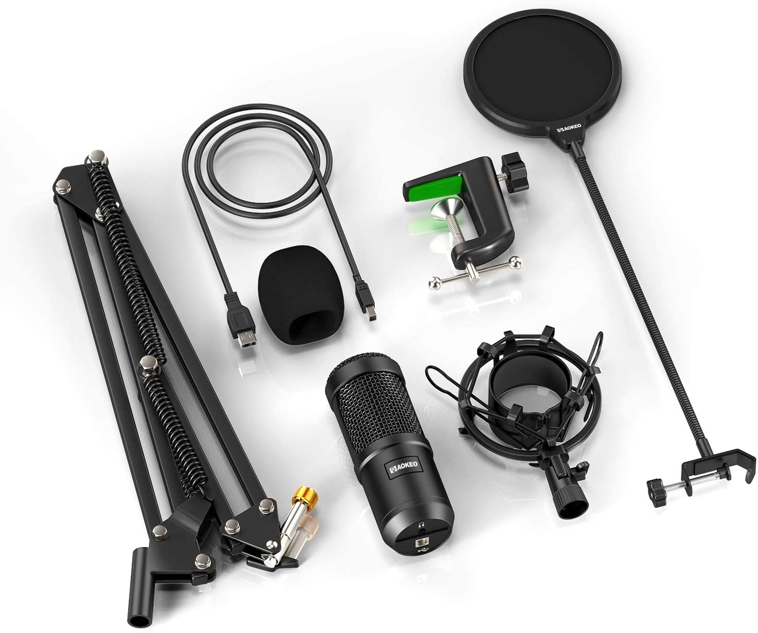 Professional USB Streaming Podcast PC Microphone with AK-35 Suspension Scissor Arm Stand, Shock Mount, Pop Filter, Foam Cover, for Skype, Youtuber, Karaoke, Gaming, Recording, Discord
