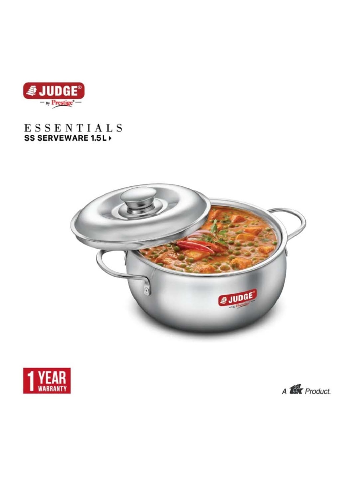 JUDGE Essentials Silver Stainless Serveware Casserole With Lid (1.5 L)