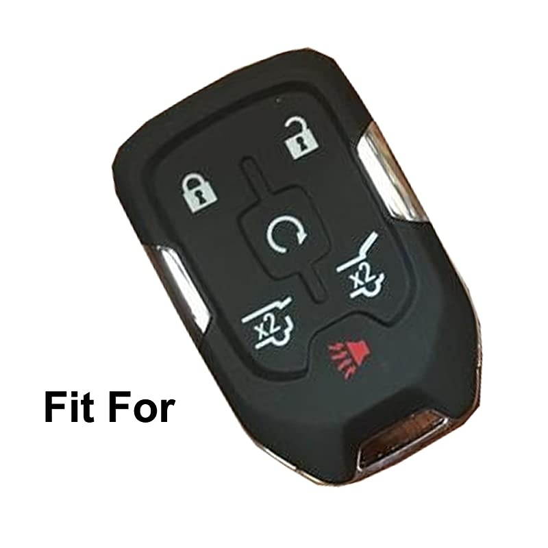 Rubber Key Fob Cover Case Protector Skin Jacket Keyless Entry for 2015 2016 Chevrolet Suburban Tahoe GMC Yukon 6 Buttons Smart Key Black