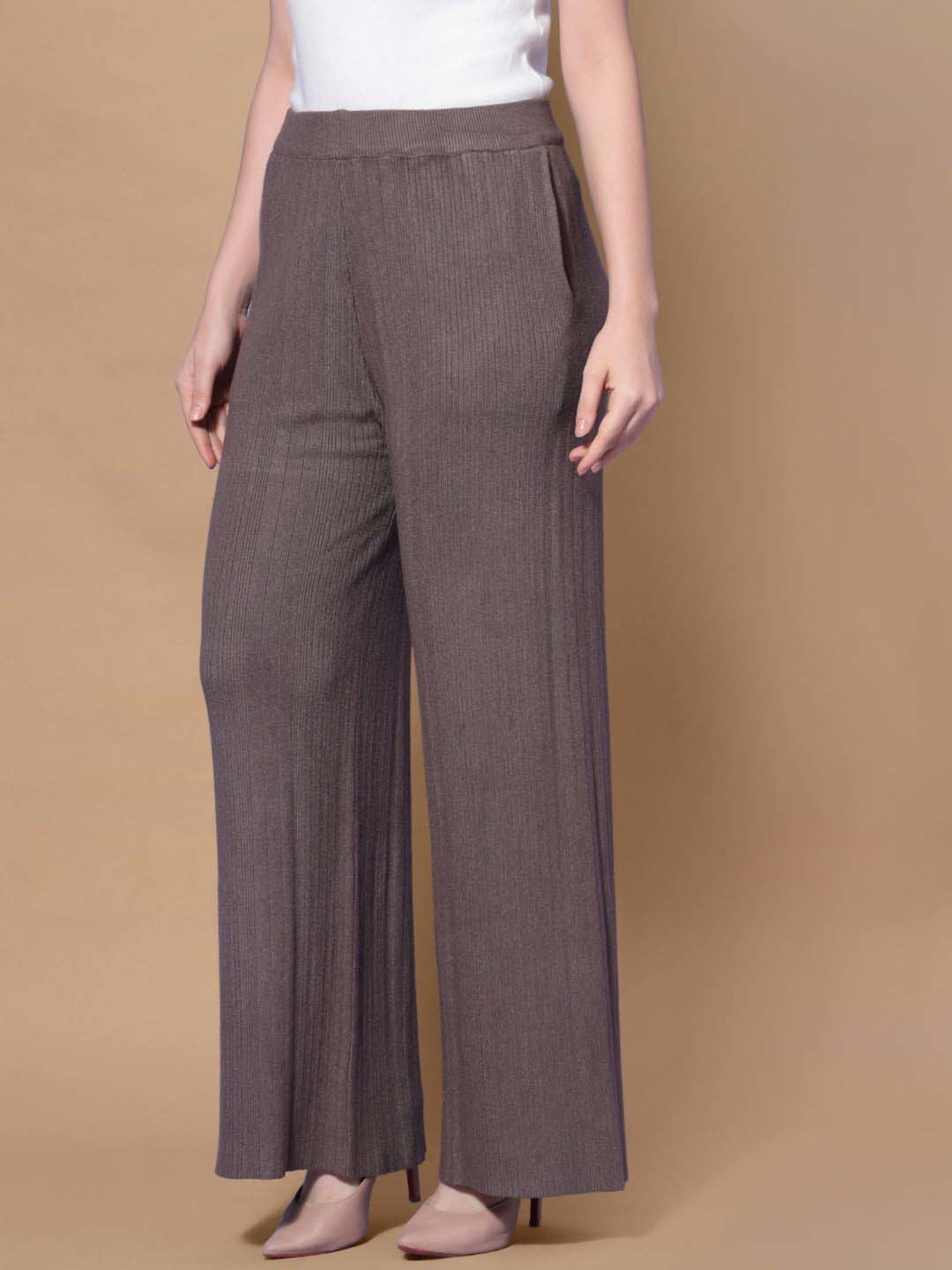 Mafadeny Brown Self Pattern Palazzos