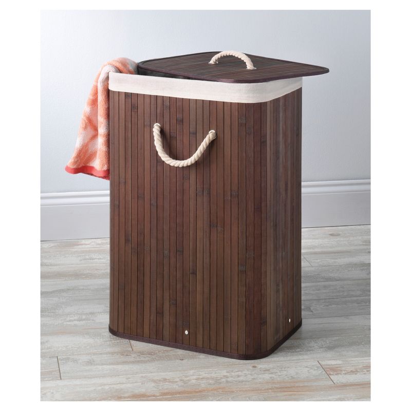 Household Essentials Round Brushed Stainless Hamper Wood Lid