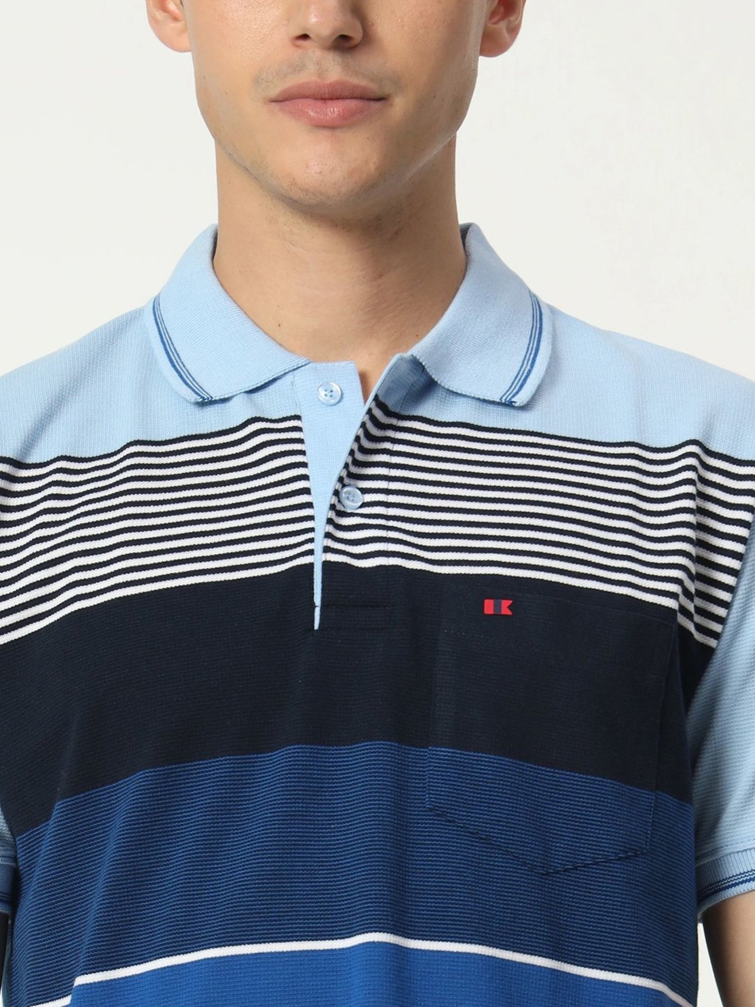 Tab91 Blue Regular Fit Striped Polo T-Shirts