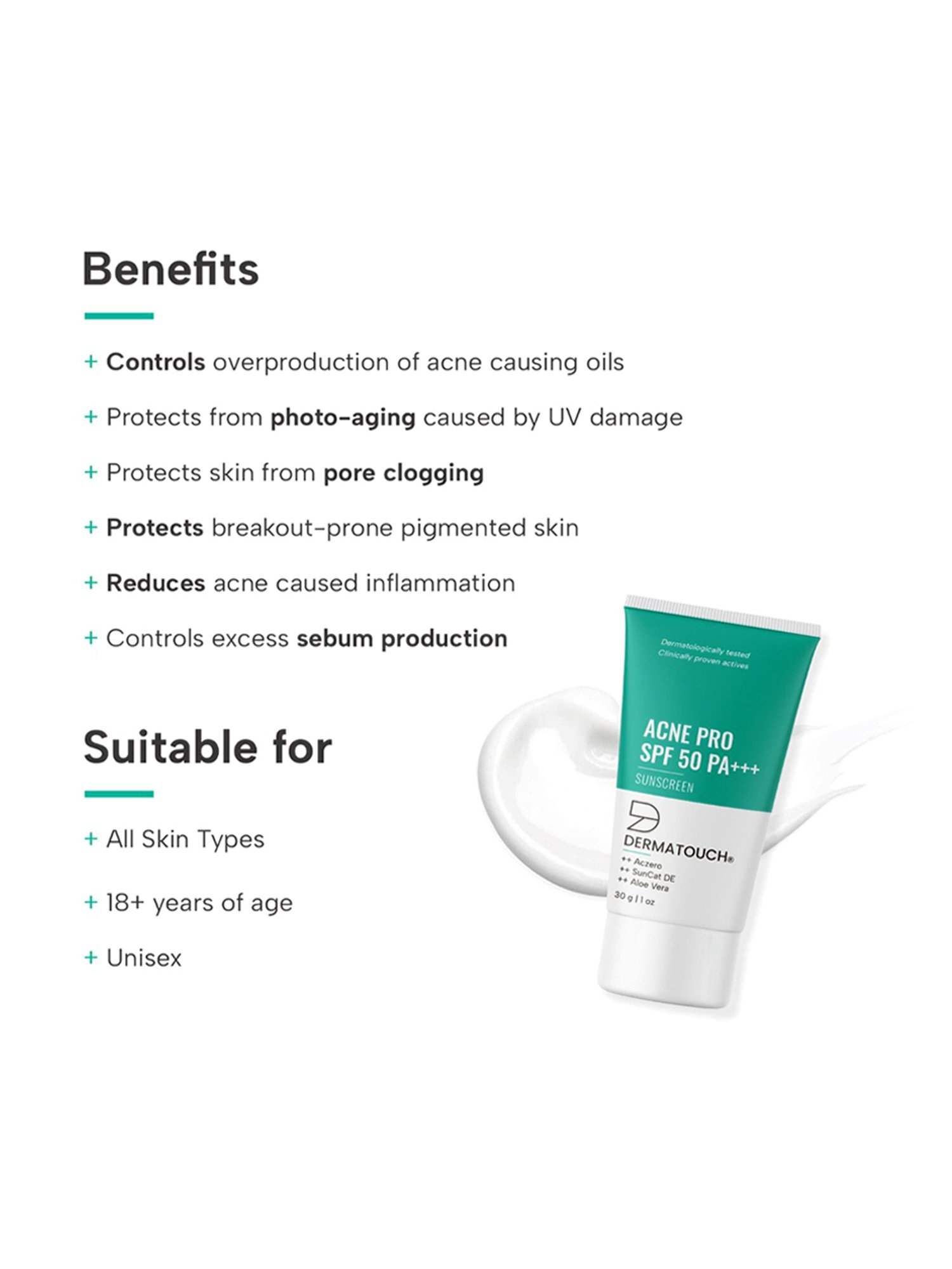 DERMATOUCH Acne Pro Sunscreen SPF 50 PA+++ - 30 gm